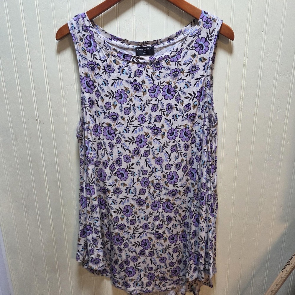 Lane Bryant Tank Top Womens 18/20 Plus Purple Scoop Neck Sleeveless Floral Tunic